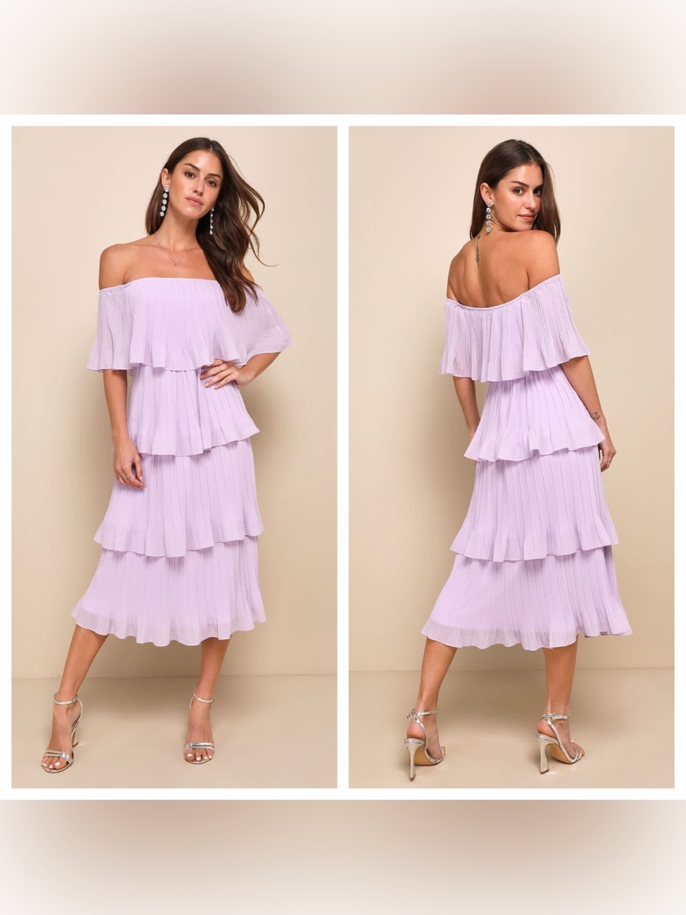 Lulu's Gala Ready Lavender Off-the-Shoulder Ruffle Midi Dress